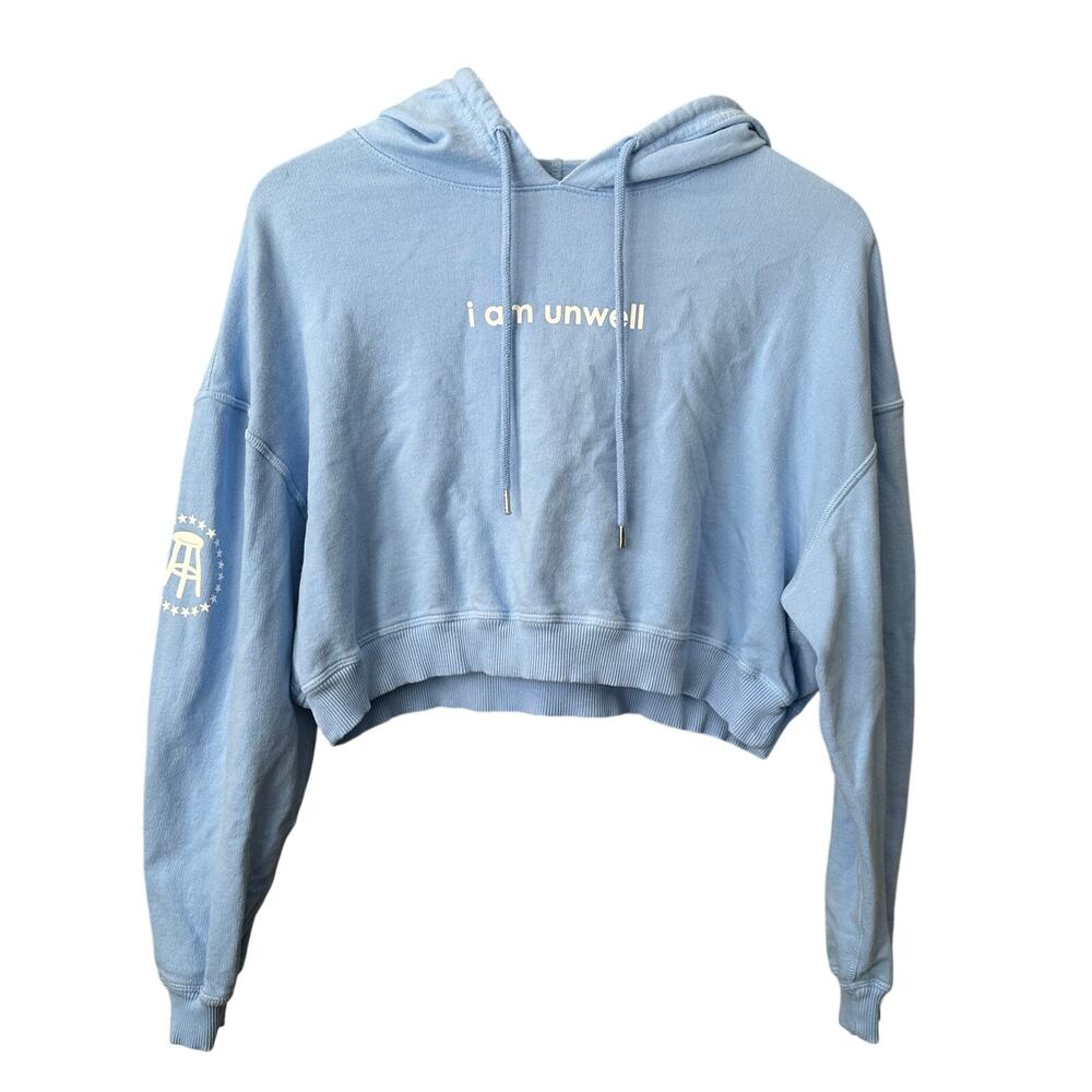 Call Her Daddy I am Unwell Cropped Hoodie Blue Medium